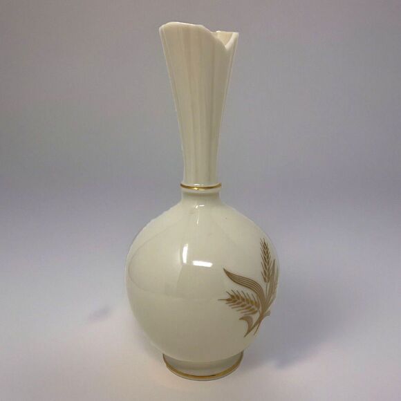 Lenox Wheat Design Bulbous Bud Vase VTG Ivory w/24K Gold Elegant Classic USA - Picture 3 of 10